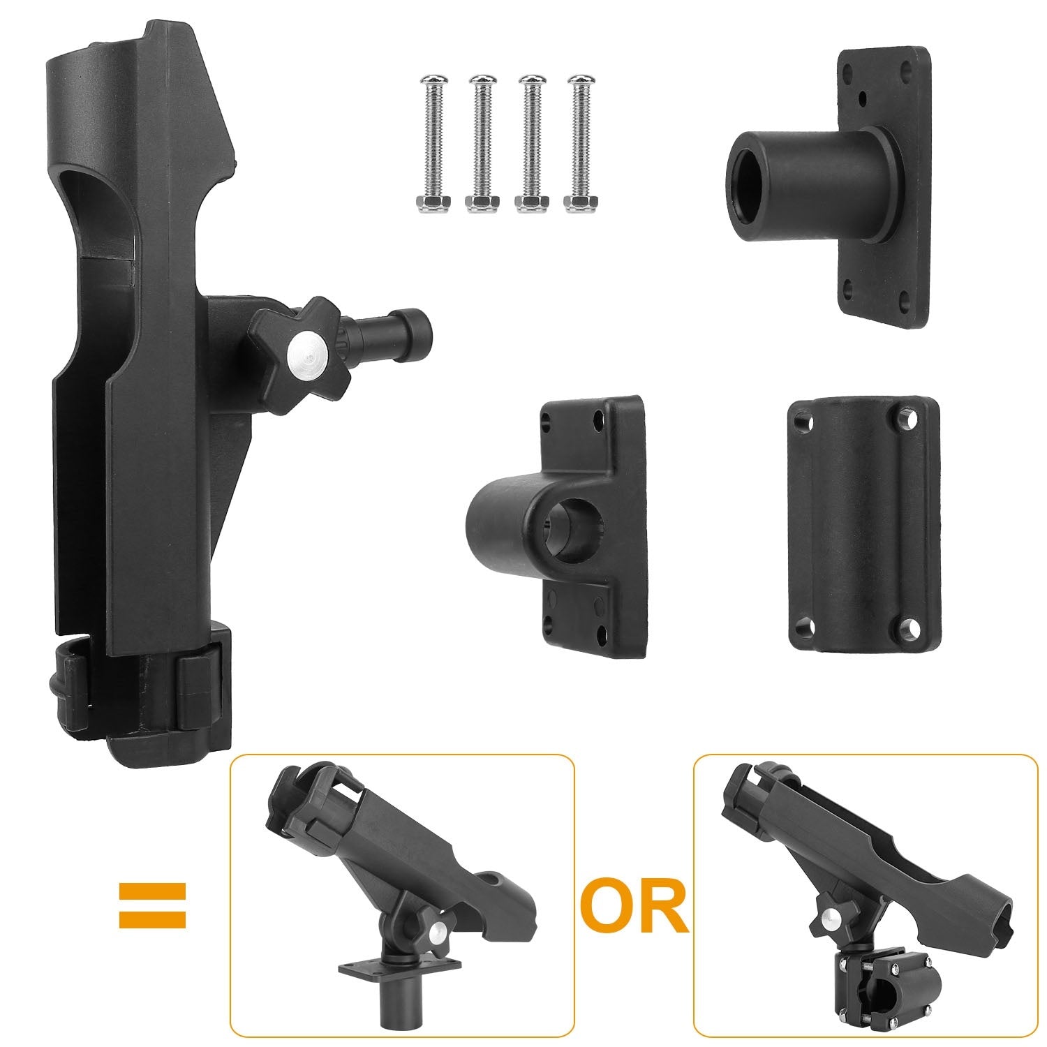 360° Rotatable Boat Fishing Rod Holder - Adjustable Kayak Pole Holder with Rail Clamp Mount