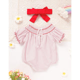 Newborn Baby Girls Valentine’s Day Smocked Romper – Short Sleeve Heart Embroidery Jumpsuit ❤️👶