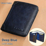 RFID Blocking Trifold Genuine Leather Wallets For Men, Top Layer Cowhide Vintage Short Multi Function Credit Card Holder, Money Clips With 2 ID Windows Valentine'S Day Gifts For Men - PulinGO