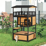 Wooden Outdoor Cat House – Weatherproof Wild Cat Shelter with Multi-Level Kitten Tree & Safe Resting Space