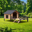 Outdoor Large Wooden Cabin Dog Kennel with Porch – Weather-Resistant House Style Shelter for Medium & Large Pets