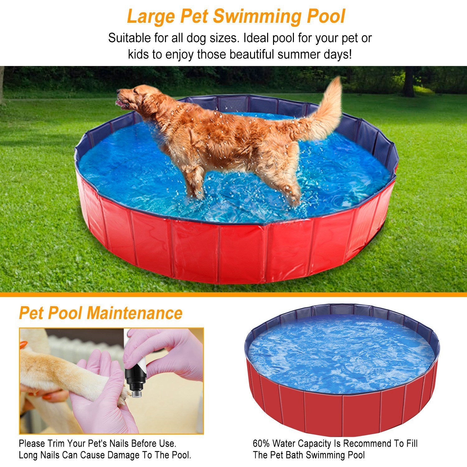 Foldable Pet Swimming Pool – 160×30 cm Heavy-Duty PVC Splash Pool for Dogs & Cats