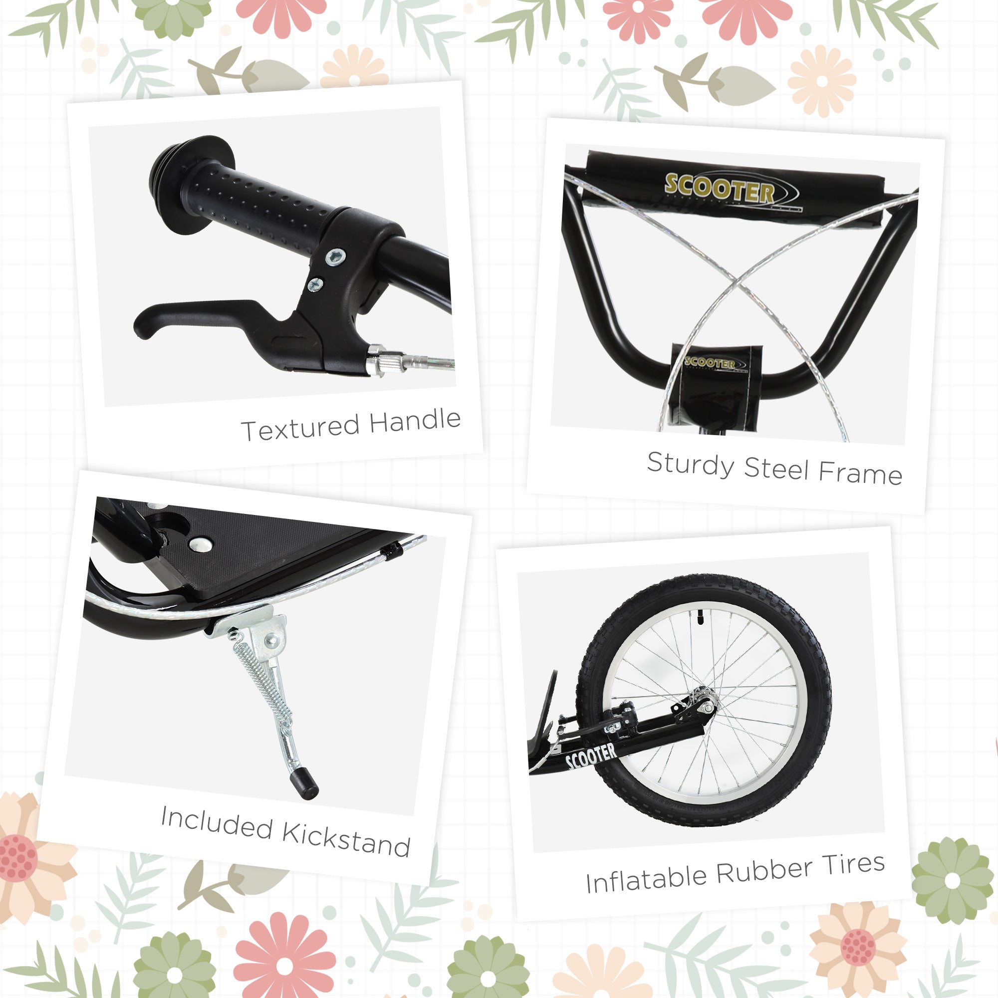 Kids Kick Scooter with Dual Brakes - Adjustable Handlebar Scooter with 12" Inflatable Wheels for Ages 5-10