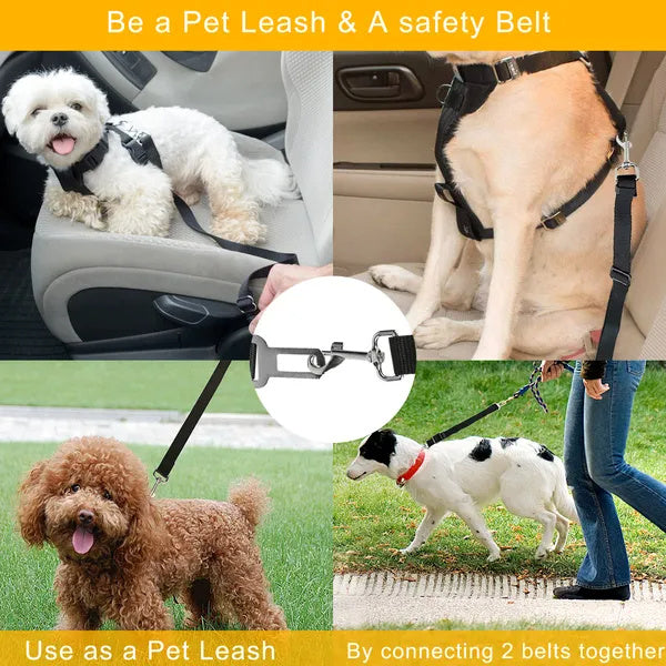 Pack of 2 Adjustable Pet Seat Belt Leash Straps – Safe Car Restraint for Dogs & Cats, No-Tangle Design