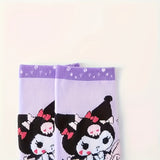 Sanrio Kuromi 5-Pack Women’s Cute Cartoon Short Socks – Bright Purple, Soft Polyester Blend, Spring-Summer-Fall Everyday