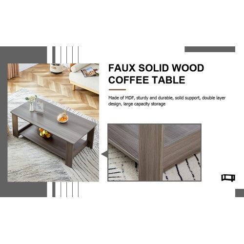 Modern Gray Textured Coffee Table ☕ Double-Layer MDF Living Room Table – Practical Design for Home & Office