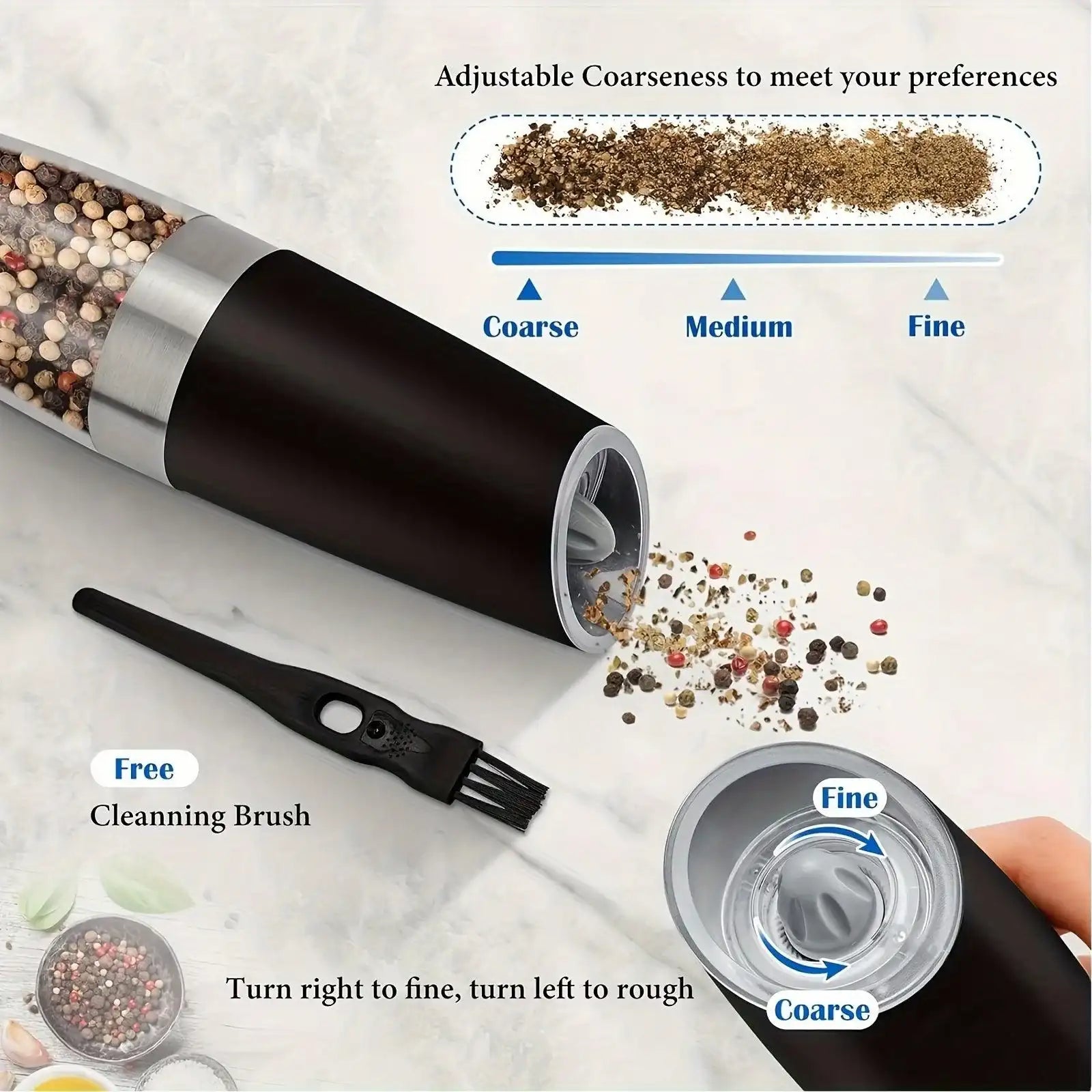 [Gravity Electric Grinder] Automatic Gravity Electric Salt and Pepper Grinder Set - Battery Powered LED Light One Hand Operation - Adjustable Coarseness Mill Grinders Shakers Black, Kitchen Gadgets Gift Ideas - PulinGO