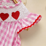 Baby Girl Valentine’s Day Dress – Pink Plaid Outfit with Heart Embroidery & Ruffle Sleeves