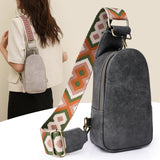 Women’s Chest Sling Bag – PU Leather Small Crossbody with Wide Guitar Strap