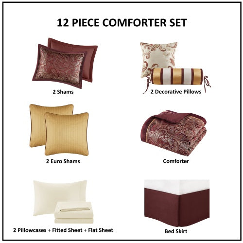 12-Piece Comforter Set with Cotton Bed Sheets – Complete Luxury Bedding Ensemble (Queen)