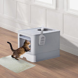 51 × 40 × 38 cm PP Plastic Litter Box – Spliced Bottom Pull-Out Square Grey with Scoop