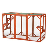 Outdoor Wooden Cat House – Waterproof Asphalt Roof & Fir Mesh Enclosure (Orange)