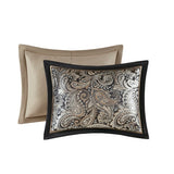12-Piece Comforter Set with Cotton Bed Sheets – Full Size, Black Paisley Jacquard Comforter, Includes Sheets, Bed Skirt, Shams, and Decorative Pillows