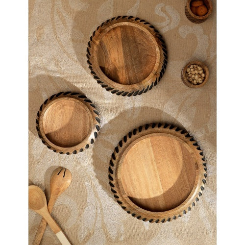 Handcrafted Wooden Bowl with Contrasting Black Inlay – 12″ Round Decorative Serving Bowl