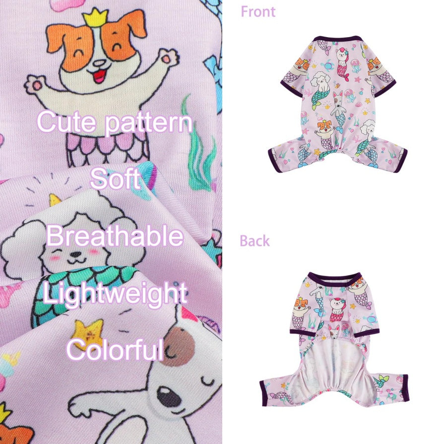 Dog Pajamas PJs – Soft Stretchy Clothes for Small Dogs & Cats, Mermaid Print Onesies for Puppies, Chihuahuas & Yorkies