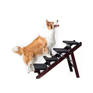 Foldable Wooden Dog & Cat Stairs – 4-Level Portable Pet Ramp with Non-Slip Steps for Beds, Sofas & Cars