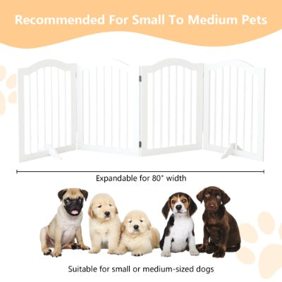 27.6″ Tall 4-Panel Freestanding Wooden Pet Gate – Foldable Safety Fence with Support Feet
