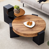 Modern Double-Layer Round Coffee Table ☕ Transparent Gray Glass Top with Black MDF Legs – Space-Saving Design