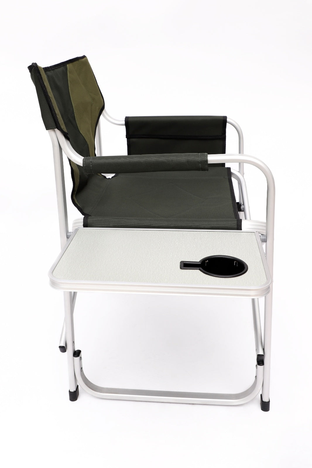 Oversized Padded Folding Chair with Side Table & Storage – Lightweight Aluminum Frame with Drink Tray and Organizer Pockets