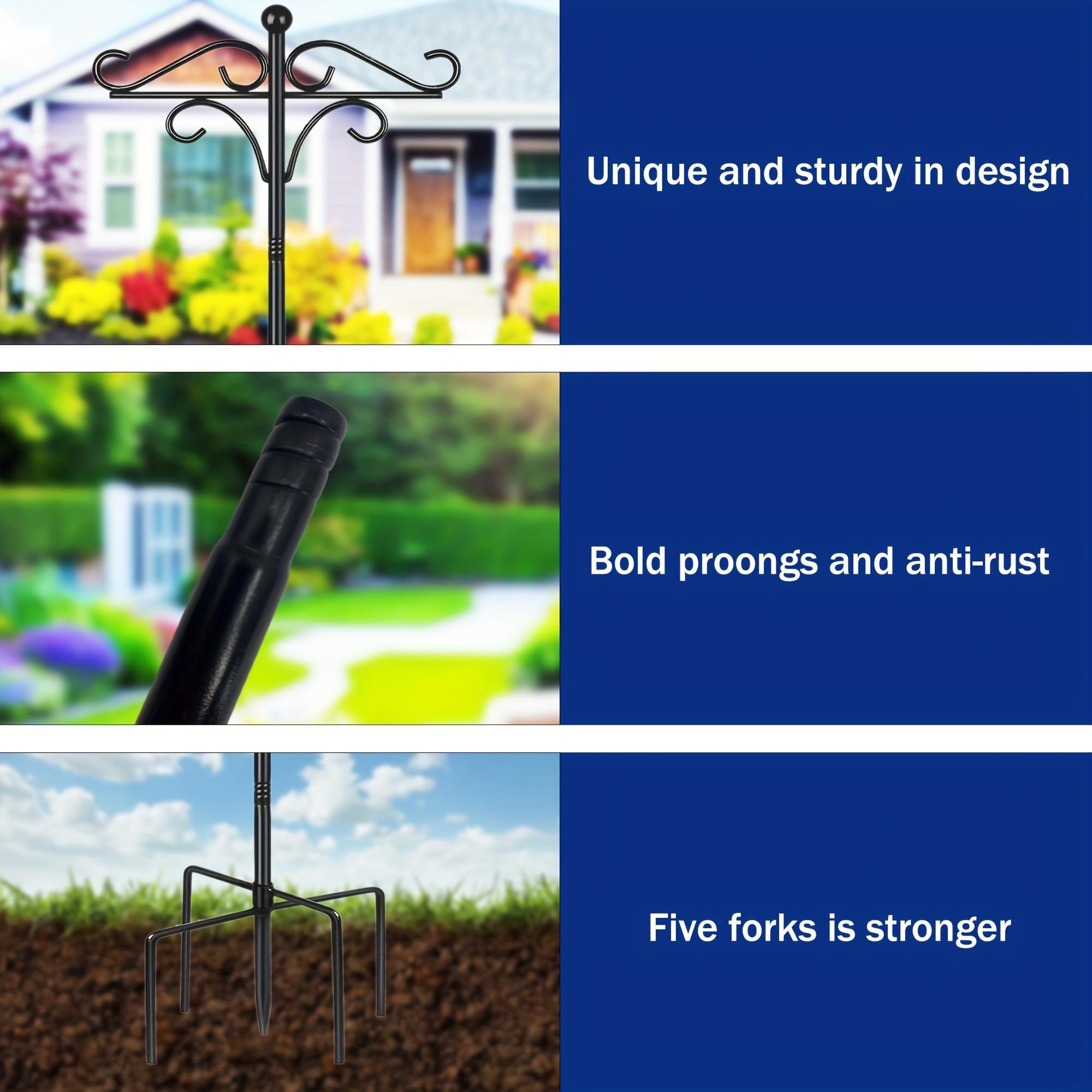 Two Heavy-Duty 76-Inch Outdoor Metal Shepherd’s Hooks – Double Bird Feeder Pole with Five-Finger Adjustable Plant Hooks, Garden & Wedding Décor