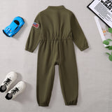 Toddler Boys Pilot Jumpsuit – Army Green Long Sleeve Romper for Birthday Parties & Playtime