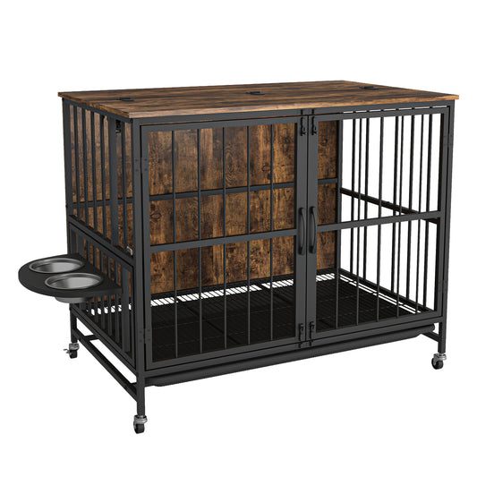 Multifunctional Dog Cage Furniture – Indoor Wooden Kennel with Double Doors & Removable Trays for Easy Cleaning