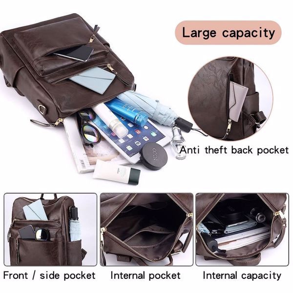 Women’s PU Leather Backpack – Stylish Casual Daypack for School, Work & Travel with Multi-Pockets
