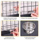 Detachable Pet Cage Food & Water Bowl with Clamp Holder – Stainless Steel Feeding Cup for Dogs, Cats & Small Animals