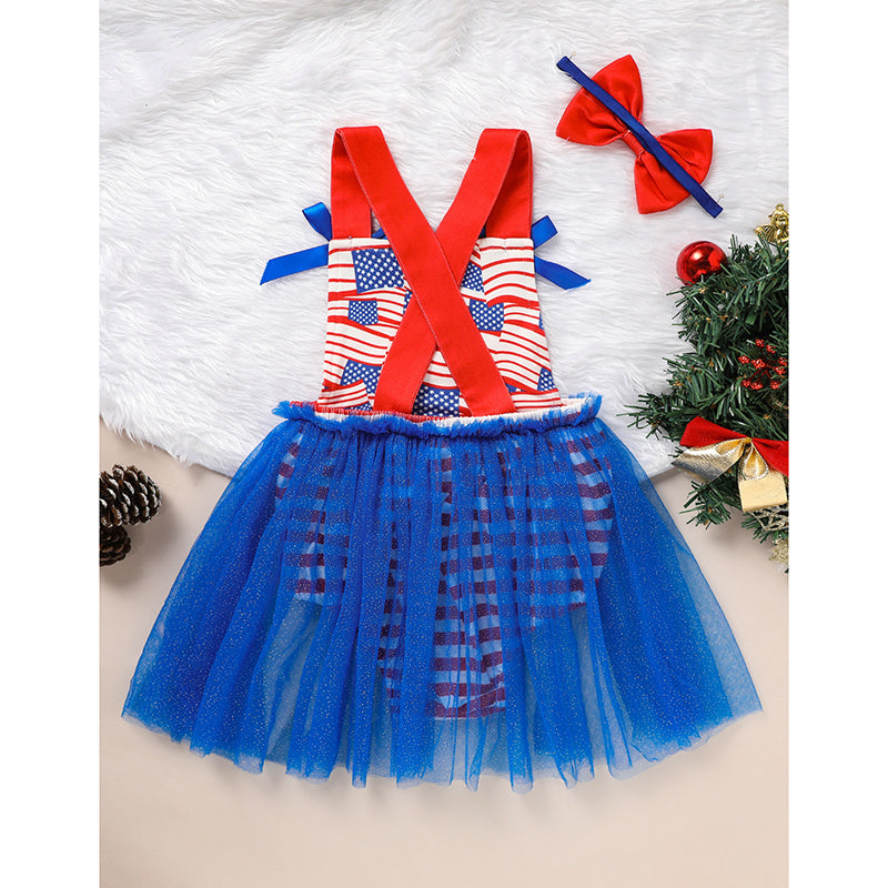 Baby’s Independence Day Flag Romper 🇺🇸 Sleeveless Triangle Bodysuit w/ Bowknot 🎀