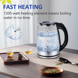 1.8 L Glass Electric Kettle with Viewing Window – LED-Light Hot-Water Boiler with Auto Shut-Off & Boil-Dry Protection (Black)