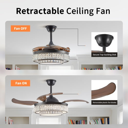 Retractable Ceiling Fan with LED Light & Remote Control