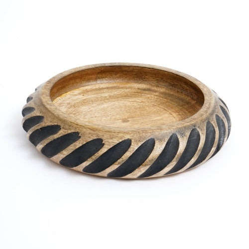 Handcrafted Wooden Bowl with Contrasting Black Inlay – 12″ Round Decorative Serving Bowl