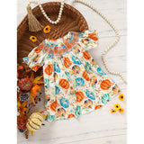Toddler Baby Girl Pumpkin Smocked Dress – Fall Thanksgiving Halloween Embroidered Princess Party Outfit