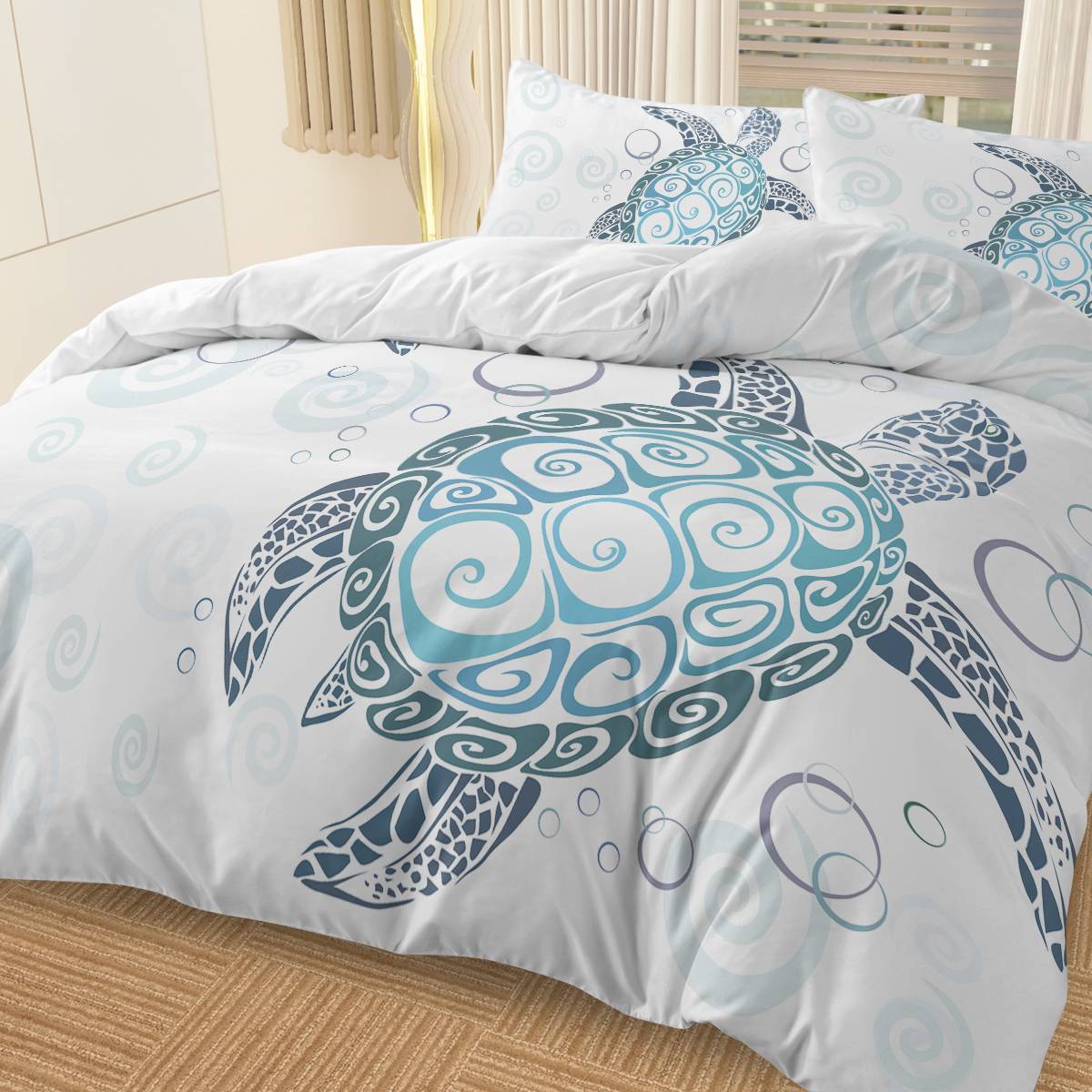 Ocean Turtle 3‑Piece Comforter Set – Turtle‑Themed Bedding with 2 Pillowcases (Queen Size)