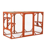 Outdoor Wooden Cat House – Waterproof Asphalt Roof & Fir Mesh Enclosure (Orange)