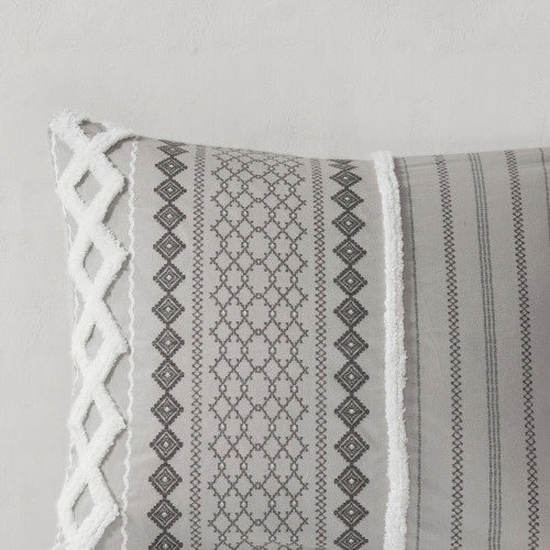 Full/Queen Cotton Printed Duvet Cover Set with Chenille – Includes Duvet Cover & 2 Shams, Tufted Chenille Front, Soft 100% Cotton, Button Closure