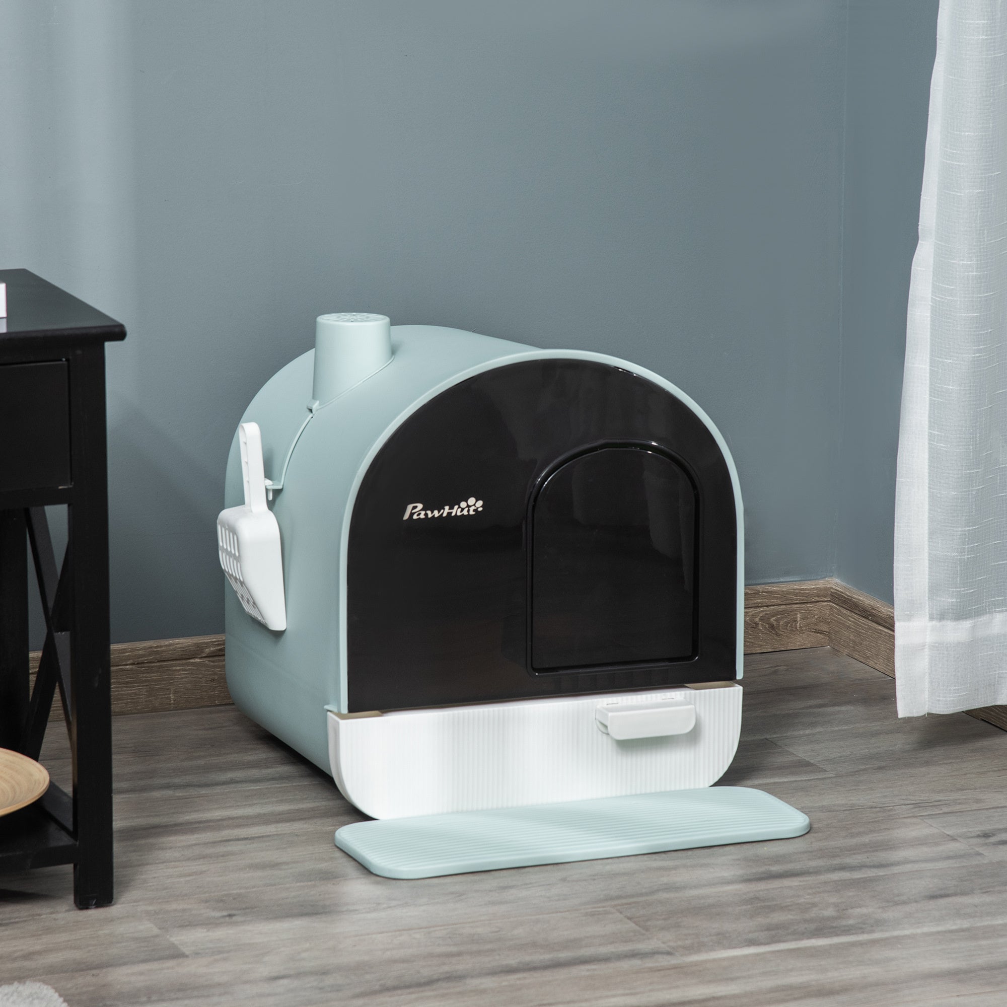 Cat Litter Box with Lid – Indoor Enclosed Litter Tray with Spoon & Strainer, Odor Control & Easy Cleaning for Cats
