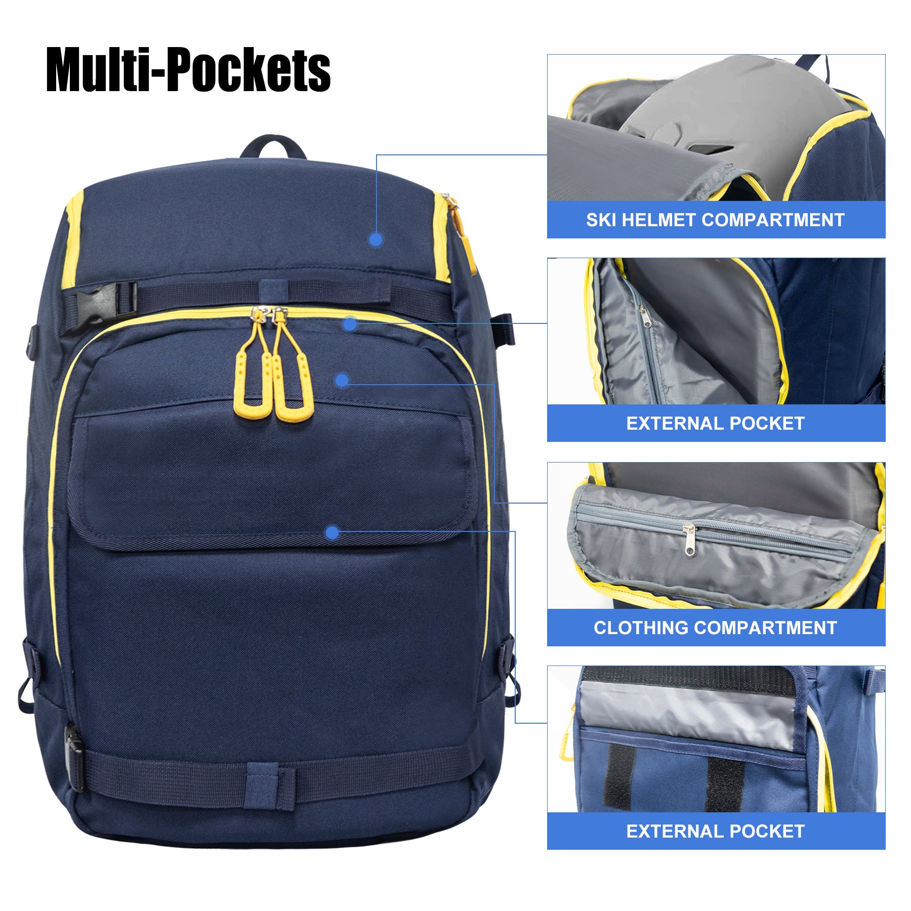 50L Ski & Snowboard Backpack - Waterproof Travel & Hiking Pack for Winter Sports