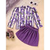 Toddler Girl Purple Rose Print Outfit – Stripe Top with Belted Skirt Set, Cute Holiday & Going Out Clothes for Spring and Fall