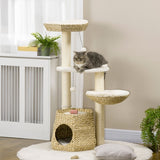 PawHut 47" Cat Tree – Kitty Activity Center with Fluff Bed, Condo, Sisal Scratching Post & Hanging Ball, Natural
