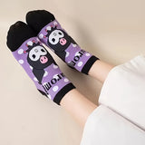 Sanrio Kuromi 5-Pack Women’s Cute Cartoon Short Socks – Bright Purple, Soft Polyester Blend, Spring-Summer-Fall Everyday