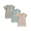 3-Pack Baby Boys Long Sleeve Romper Set – Ribbed One-Piece Jumpsuits with Buttons