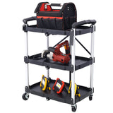 Folding Service Cart – Iron Frame & Plastic Shelves, Collapsible Utility Cart with Wheels