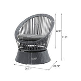 26.7" Modern Gray Wicker Lounge Chair – Round Rattan & Iron Frame, Stylish Relaxation for Living Room & Patio 🪑✨