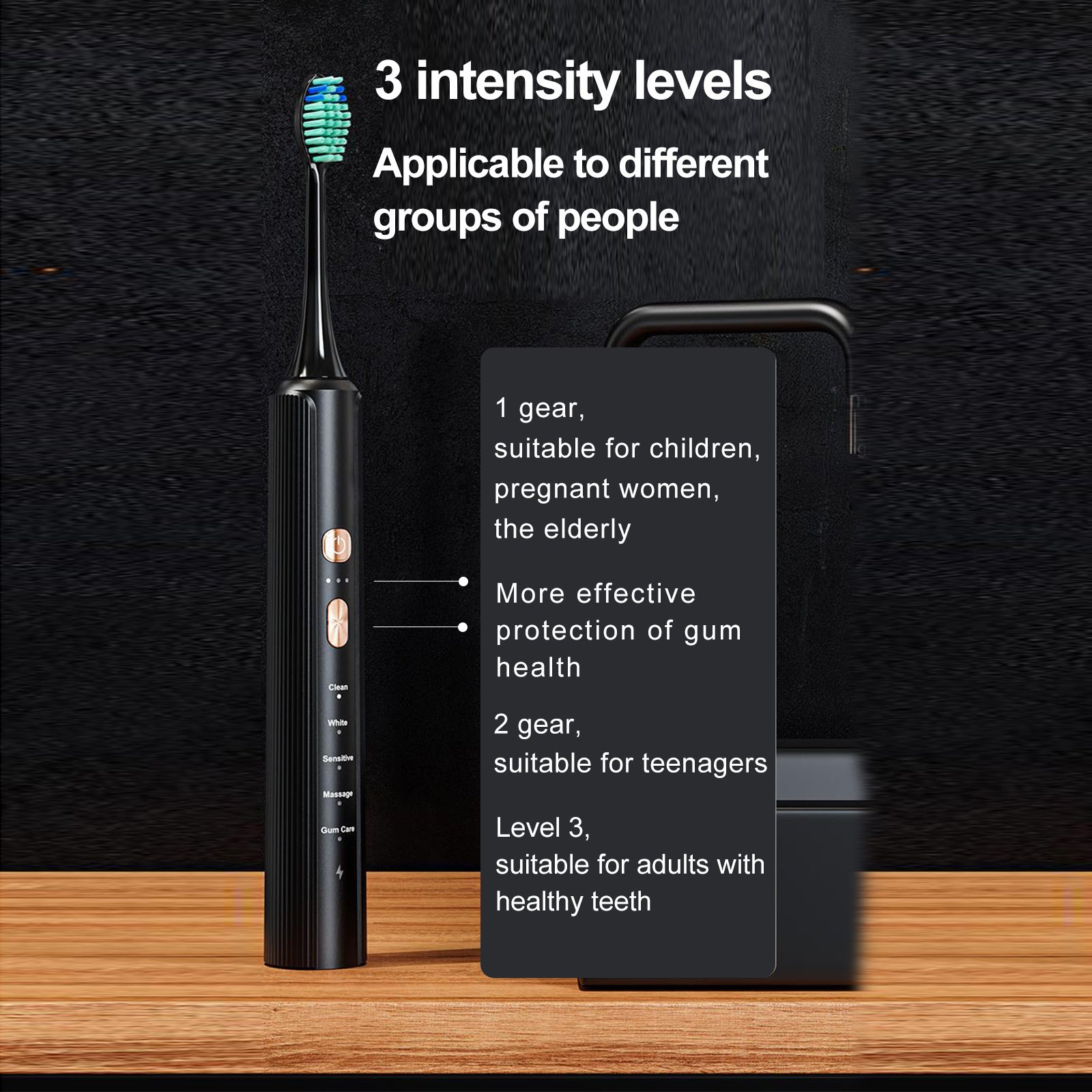AquaSonic Black Series Electric Toothbrush - ADA Accepted Whitening Toothbrush with 8 Brush Heads & Travel Case