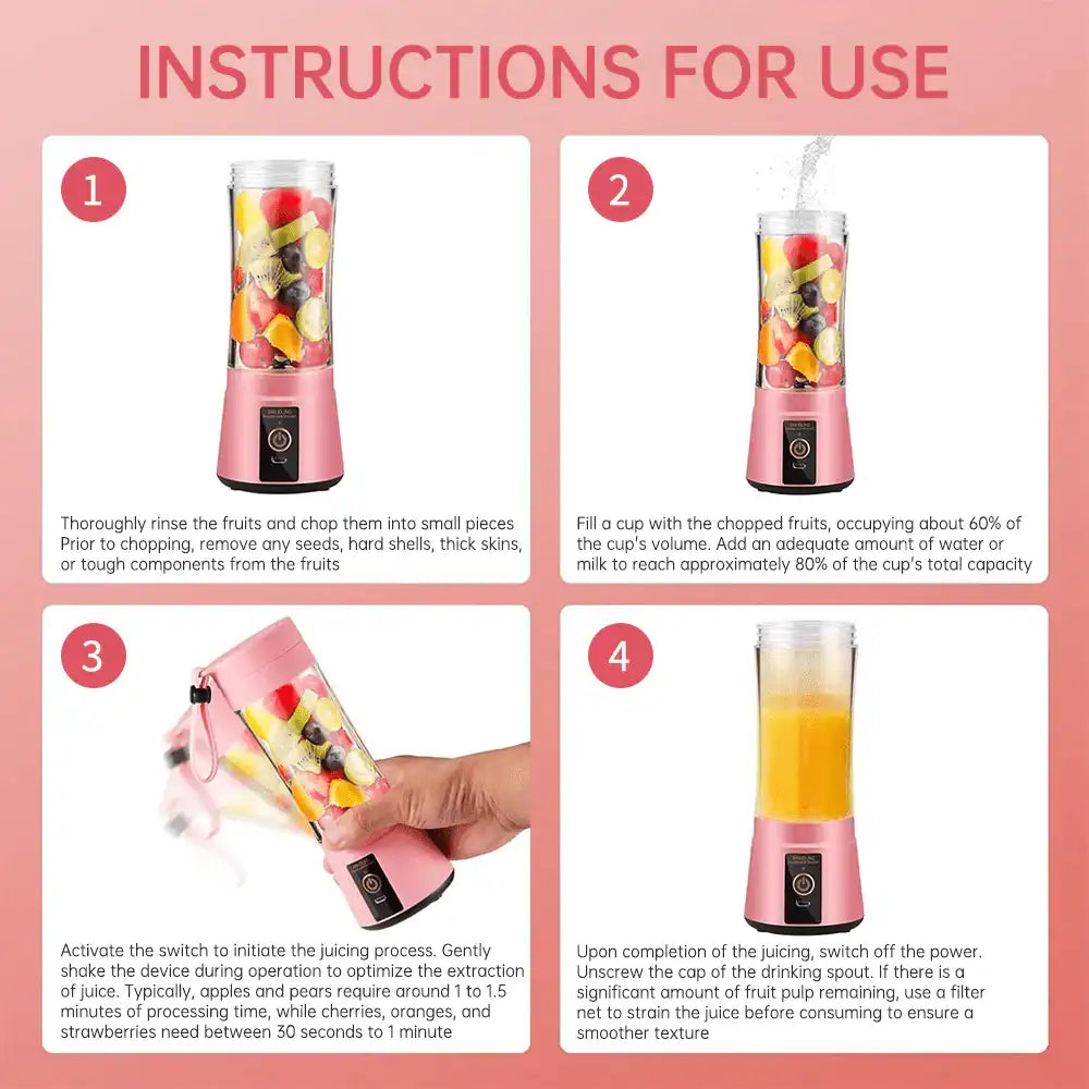 Portable Blender Cup,Electric USB Juicer Blender,Mini Blender Portable Blender For Shakes and Smoothies, juice,380ml, Six Blades Great for Mixing，Pink，Black，Purple - PulinGO