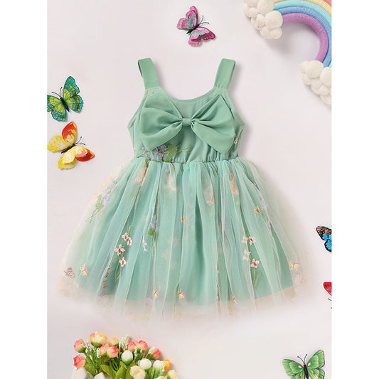 Toddler Girl Sleeveless Floral Tulle Dress with Bowknot – Princess Sundress for Summer Playwear