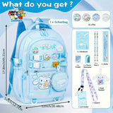 Sanrio Cinnamoroll & My Melody Large-Capacity Backpack Set – Includes Coat Purse, Stationery Set, Lanyard & 4 Badge Pins
