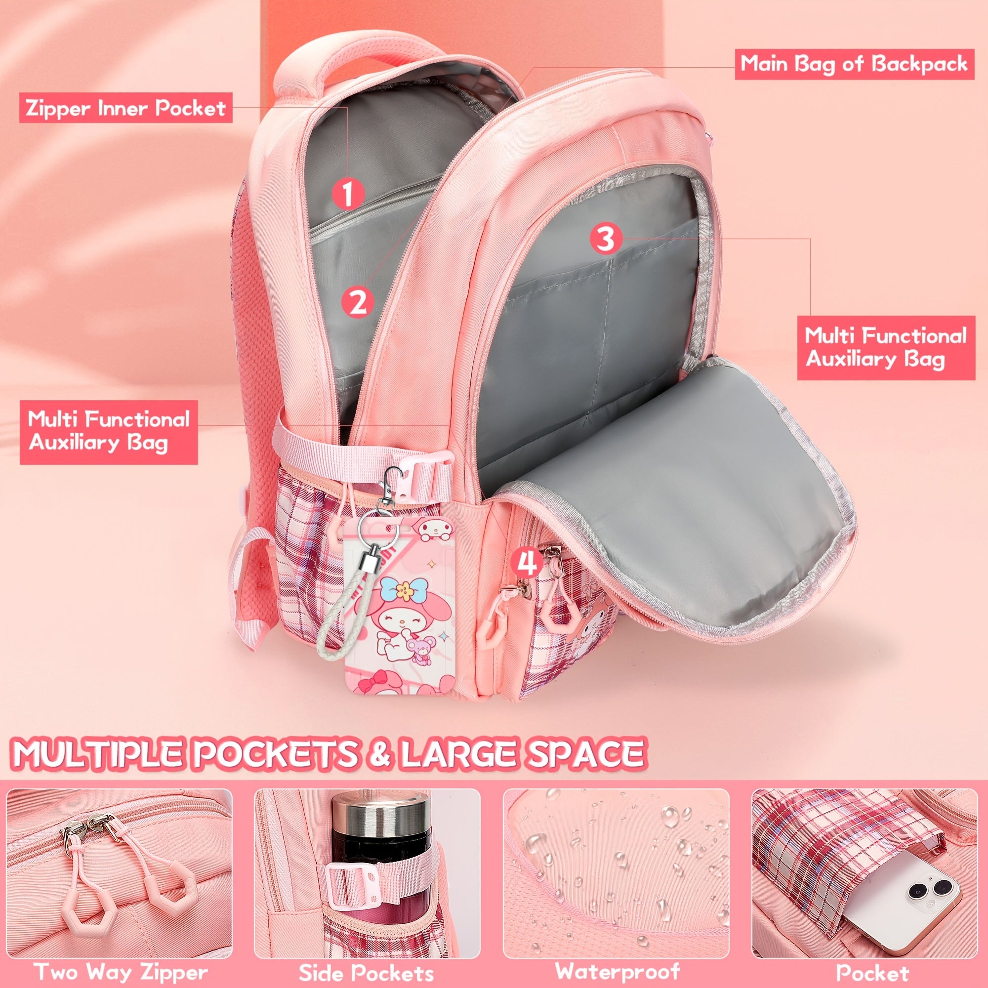 My Melody Cartoon Shoulder Bag & Student School Bag Set – Includes Card Holder, 6 Badges & Stationery, Ultra-Light Travel Gear