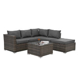4-Piece Outdoor PE Wicker Furniture Set – Corner Sofas, Ottoman & Tempered Glass Coffee Table